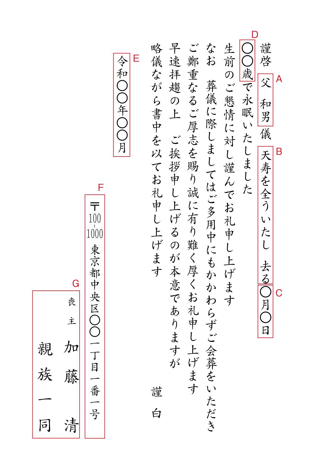 aa01会葬お礼　挨拶状見本