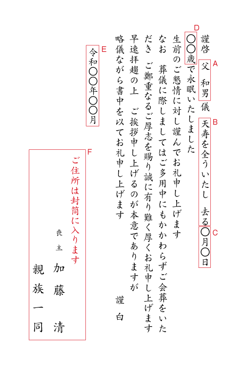 aa01会葬お礼　挨拶状見本