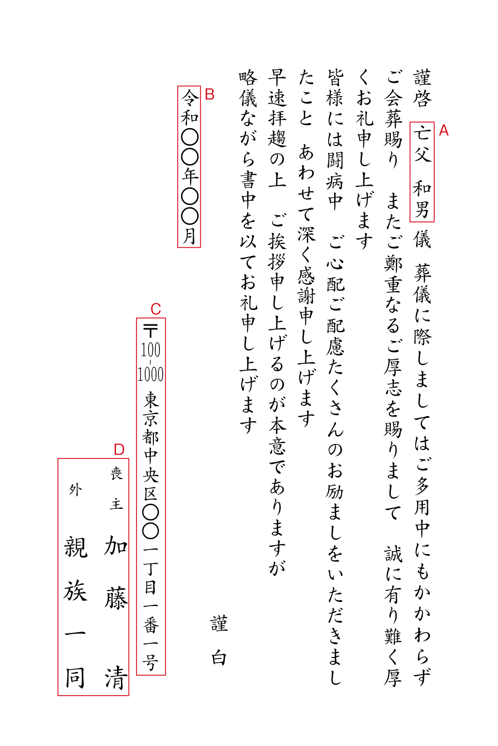 aa05会葬お礼　ハガキ　挨拶状見本