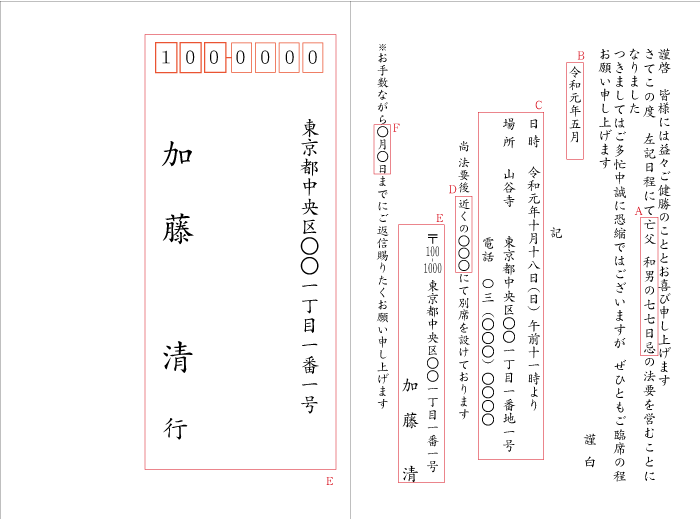 ab02法要・法事のご案内　挨拶状見本