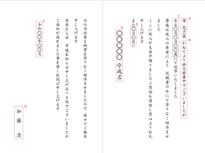 死亡通知 死亡報告 印刷 送料無料 最短当日 1枚 注文ok 挨拶状通販