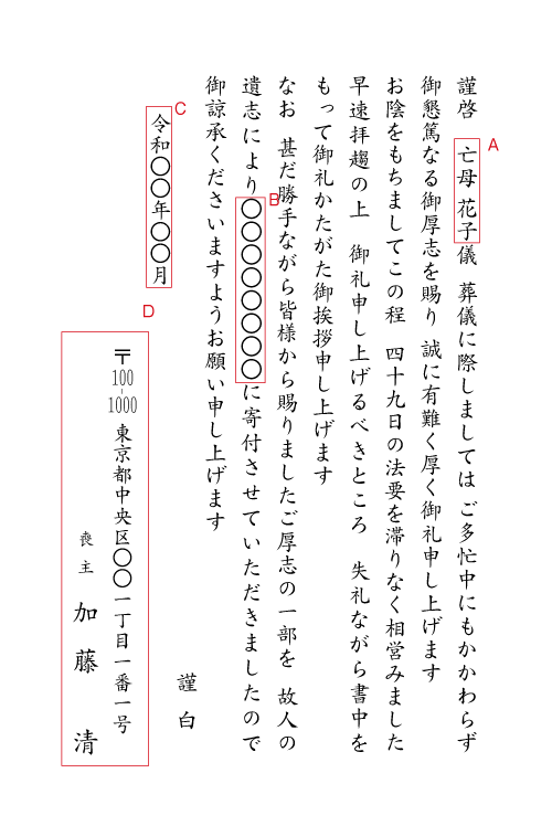 AD12四十九日法要の御礼　挨拶状見本