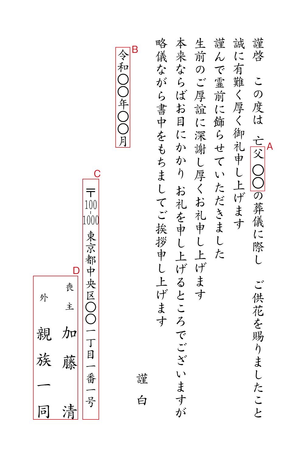 aj04ご供花のお礼状1　挨拶状見本