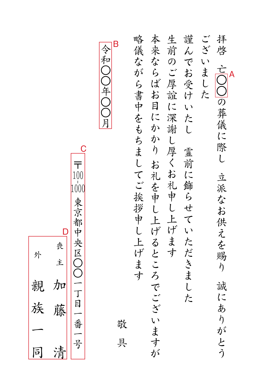 aj06お供物のお礼状1　挨拶状見本