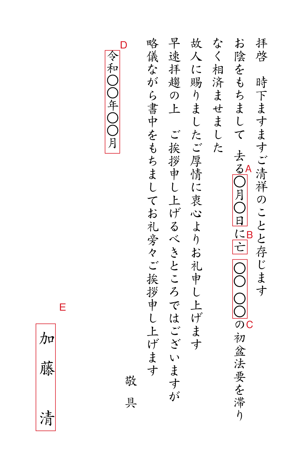 初盆 の お 礼状 例文