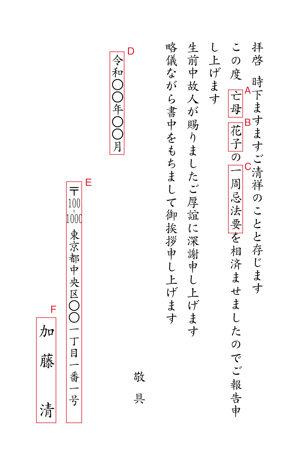 al02一周忌、年忌法要　報告　ハガキ　挨拶状見本