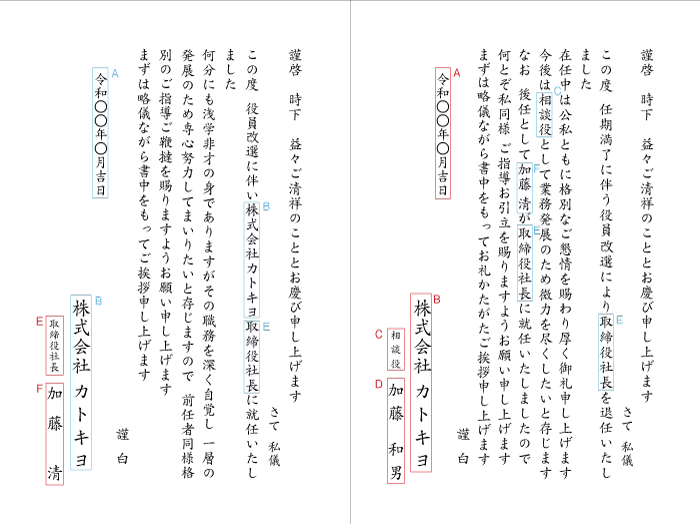 役員改選 任期満了 新旧併記 封筒付き 印刷 デザイン制作 新聞広告 ポスティング Dm発送のアサヒアート 蕨 川口 浦和 戸田