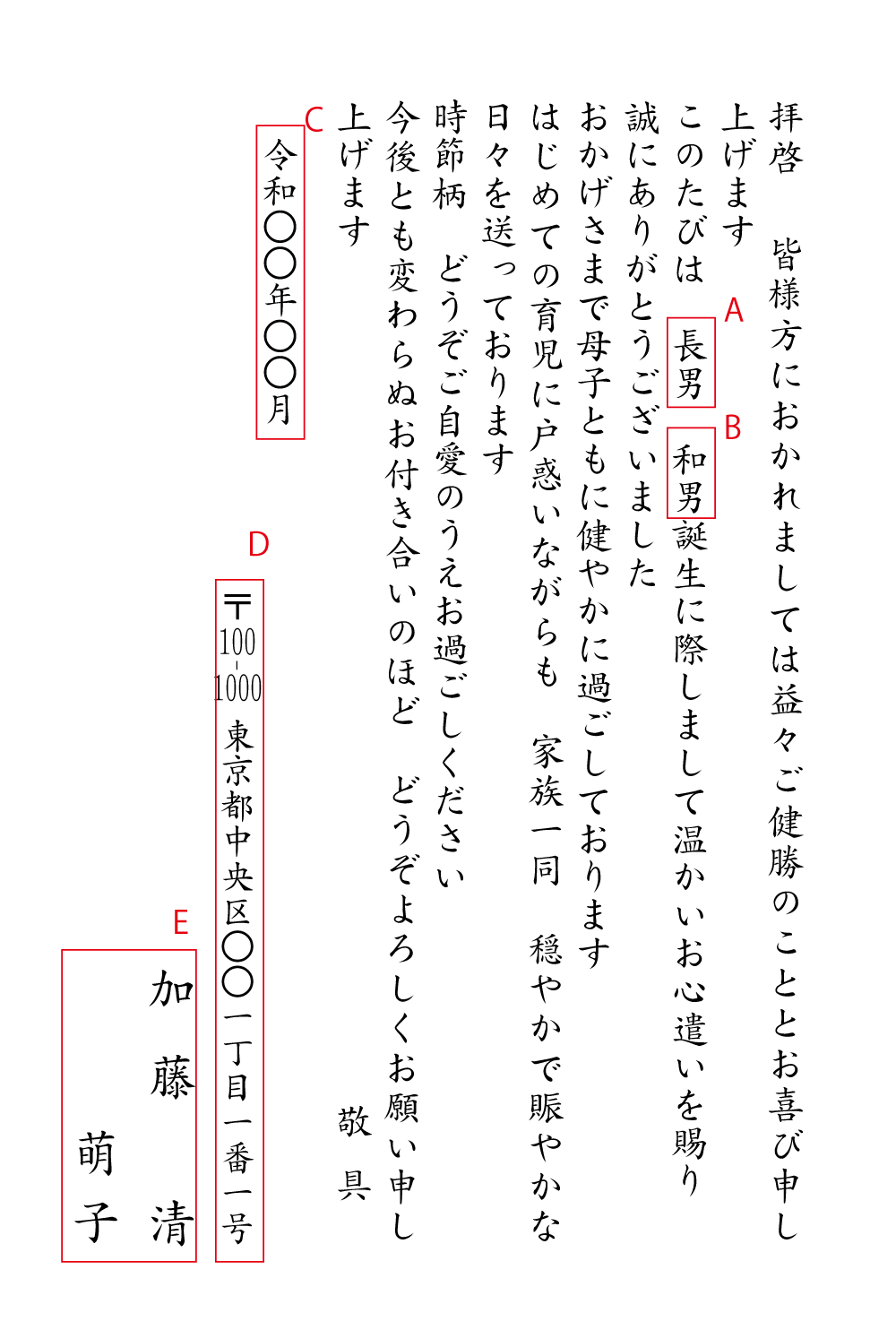 CK01 出産祝いのお礼状　挨拶状見本