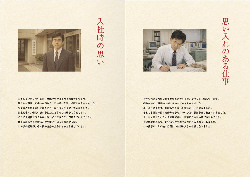 自分史　メモリアルブック デザインBの2〜3ページの見本