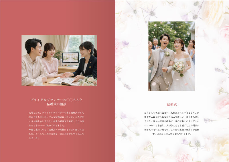 結婚記念メモリアルブック デザインBの4〜5ページの見本