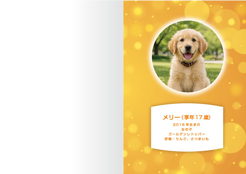 愛犬・愛猫　ペットとの思い出　メモリアルブック デザインBの1ページ見本