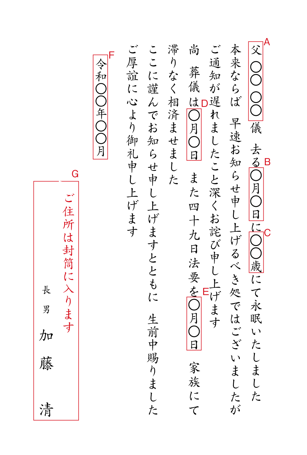 yy08死亡通知（コロナウイルスのため葬儀から納骨まで近親者にて）挨拶状例文