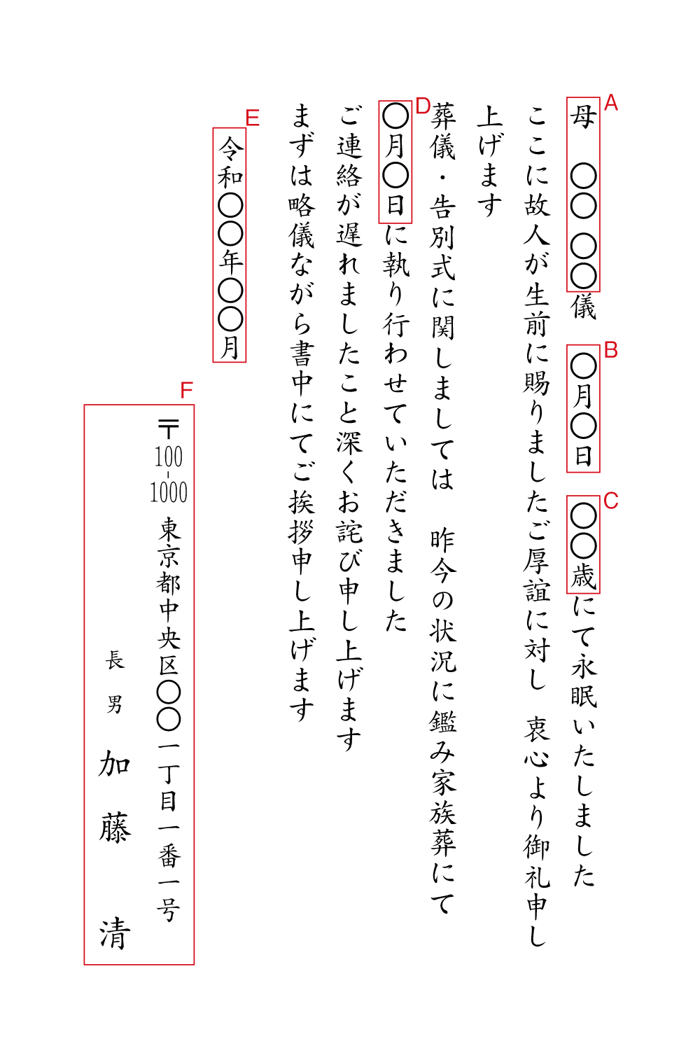 yy17死亡通知　葬儀・告別式を昨今の状況を考慮し家族のみで　挨拶状見本