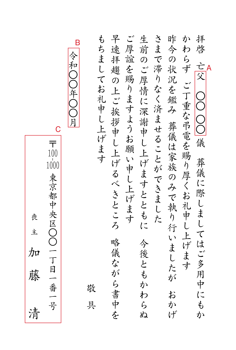 YY29弔電のお礼状（昨今の状況を鑑み家族葬）　挨拶状見本